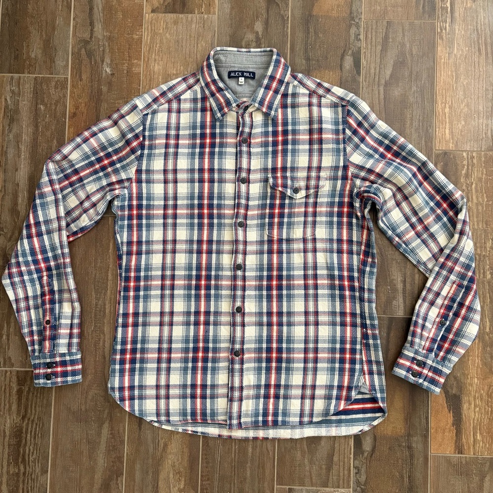 Alex Mill Long Sleeve Plaid Button Front Shirt Medium Red Blue Cotton
